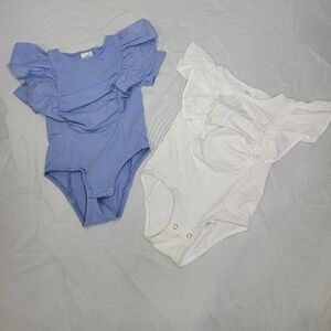 Lot of 2 Zara Kids Girls Ribbed Bodysuits - White & Blue - Size 6 (116 cm)
